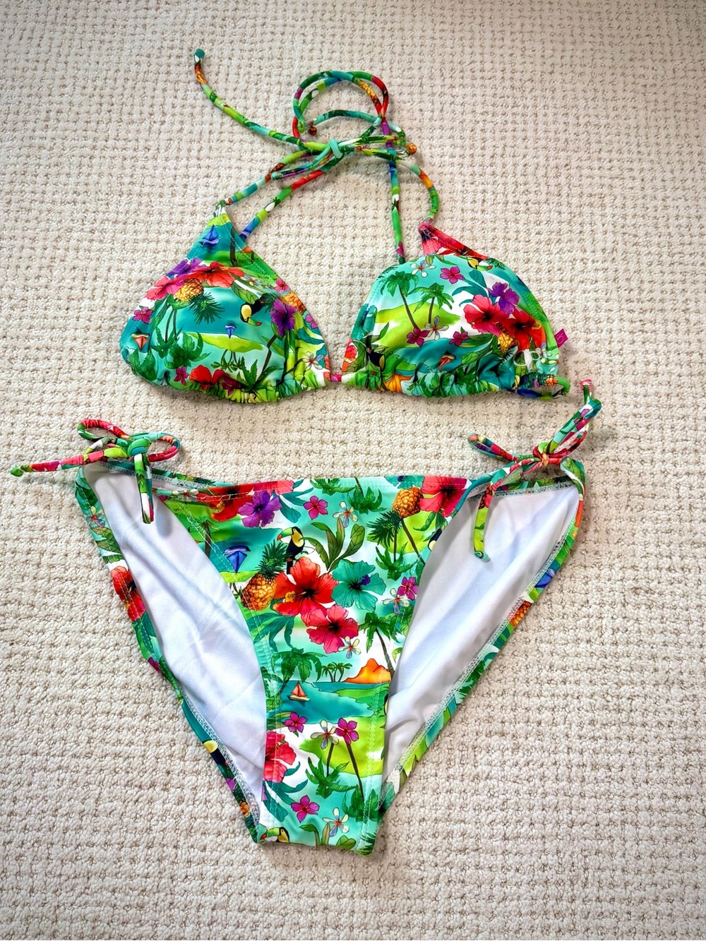 OP Tropical Floral Green Two-Piece Bikini